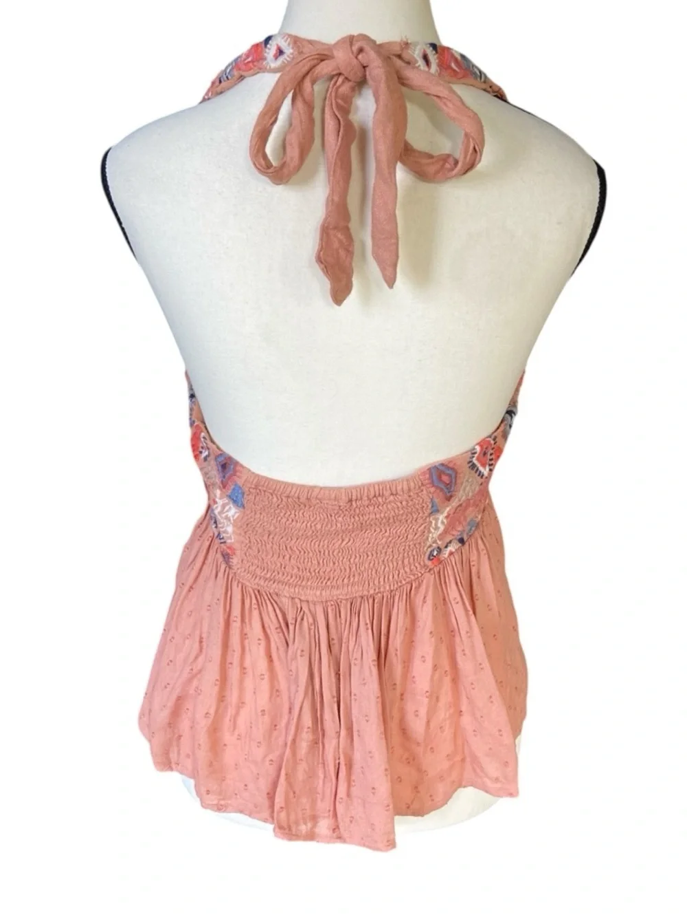 Free People Peruvian Paradise Halter Size S Embroidered Rusty Peach Hippie Boho